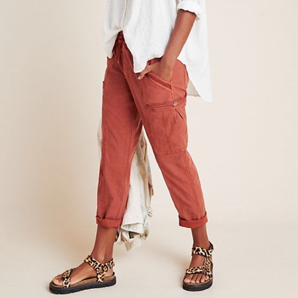 NEW Anthropologie Angela Cropped Cargo Joggers